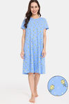 Rosaline Joy Sticks Knit Cotton Knee Length Nightdress - Little Boy Blue — thumbnail 1